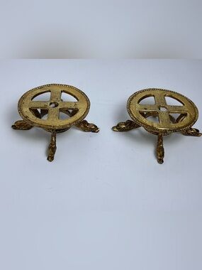 Lot of 2 VTG Cornell Brass Ornate Lamp Base Dragon Feet Theme